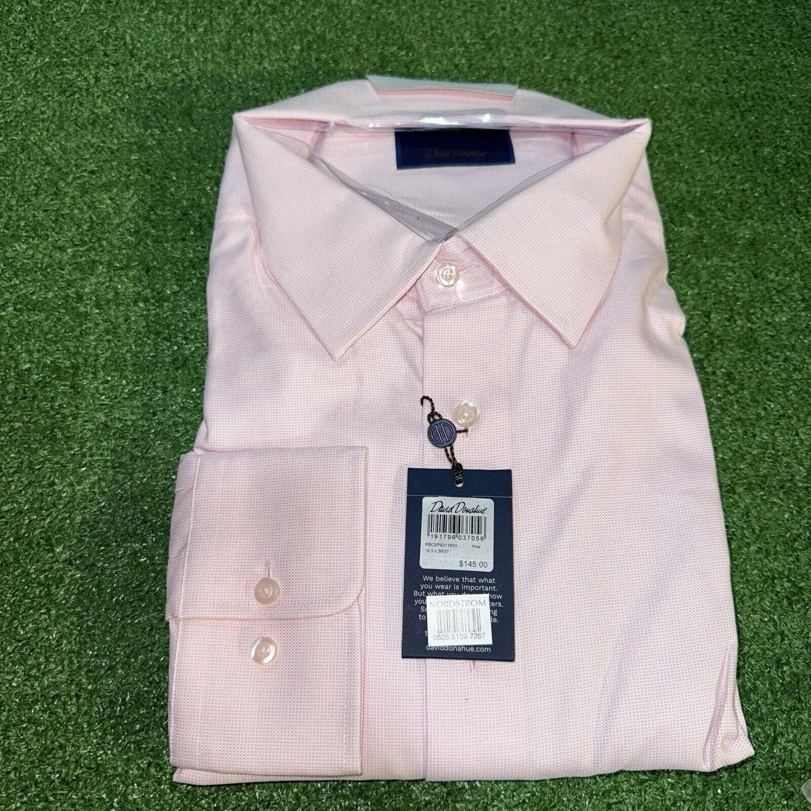 Product image for David Donahue SZ 18.5 36/37 NWT $145 Pink Long Sleeve Button Up Dress Shirt