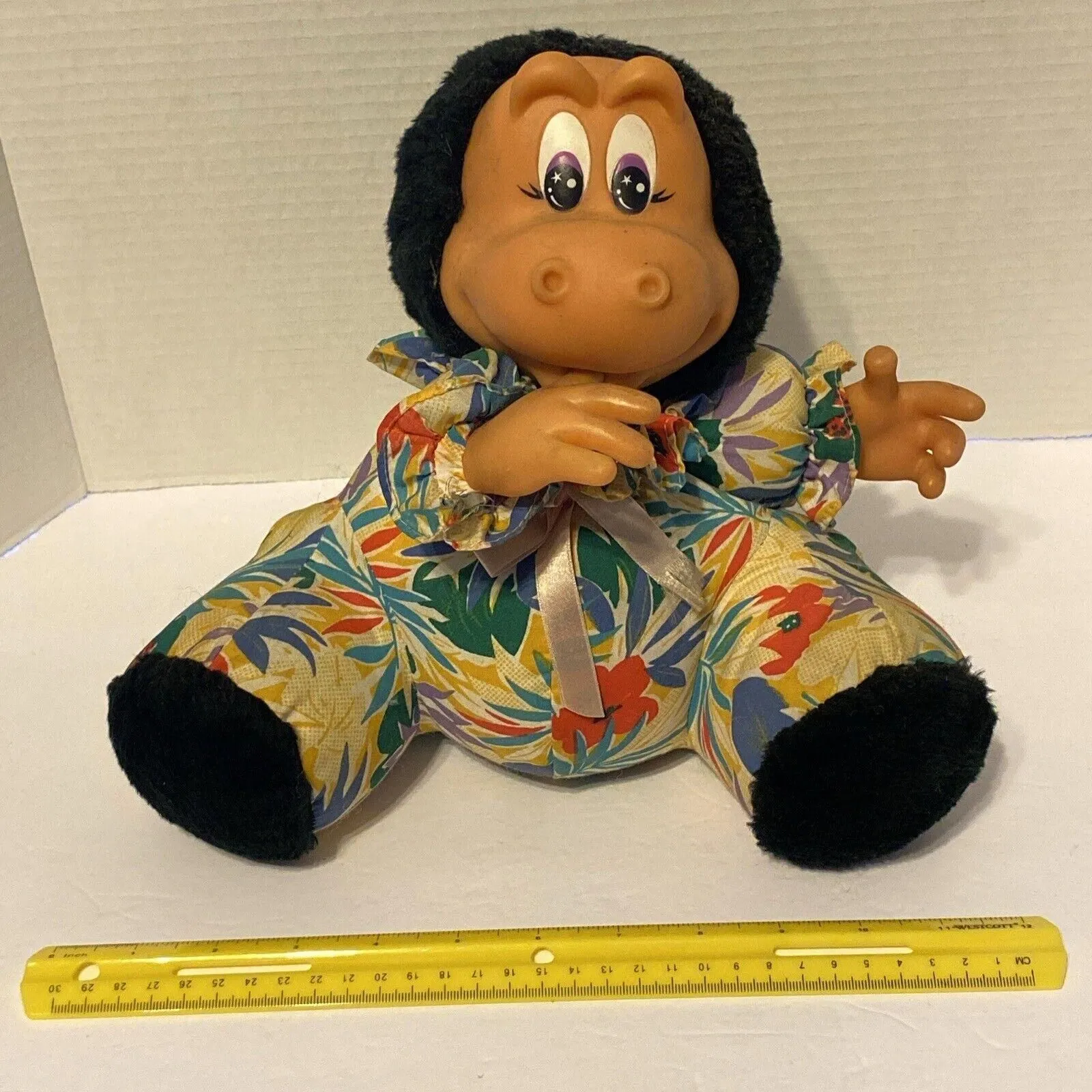 Product image for Vintage Thumb Sucking Dinosaur Stuffed Animal Plush Toy Rubber Head