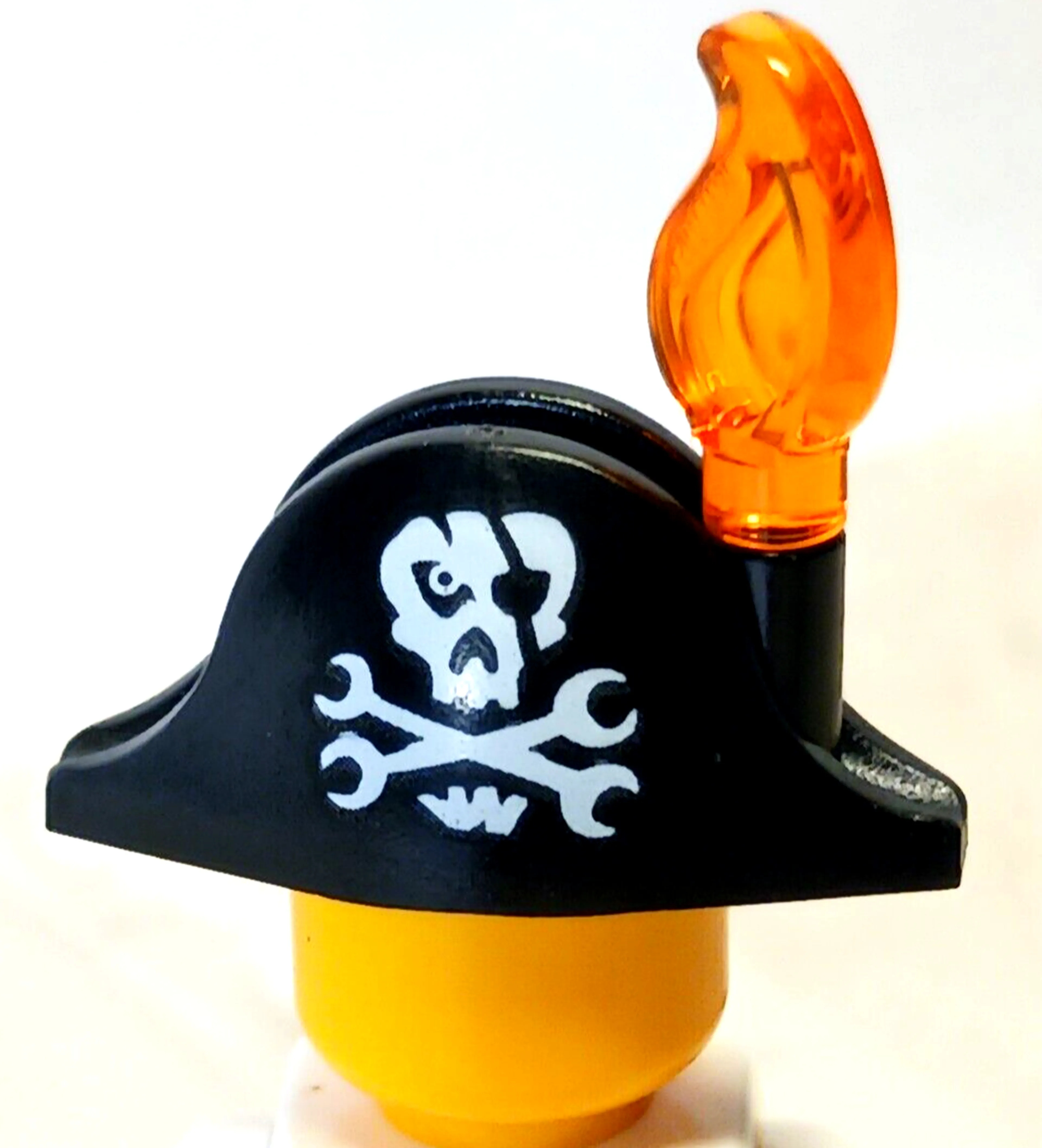 New Lego Angry Pirate Hat Creepy Skull Printed Orange Feather Flame 