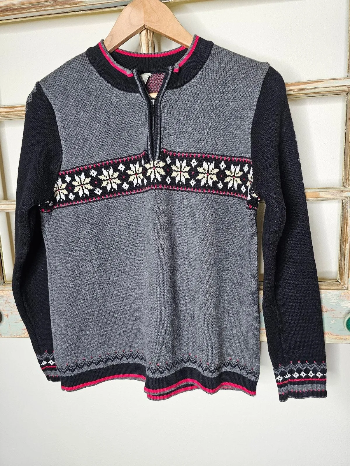 Product image for Hanna Anderson Fair Isle Colorblock 1/3 Zip Sweater Ladies size small