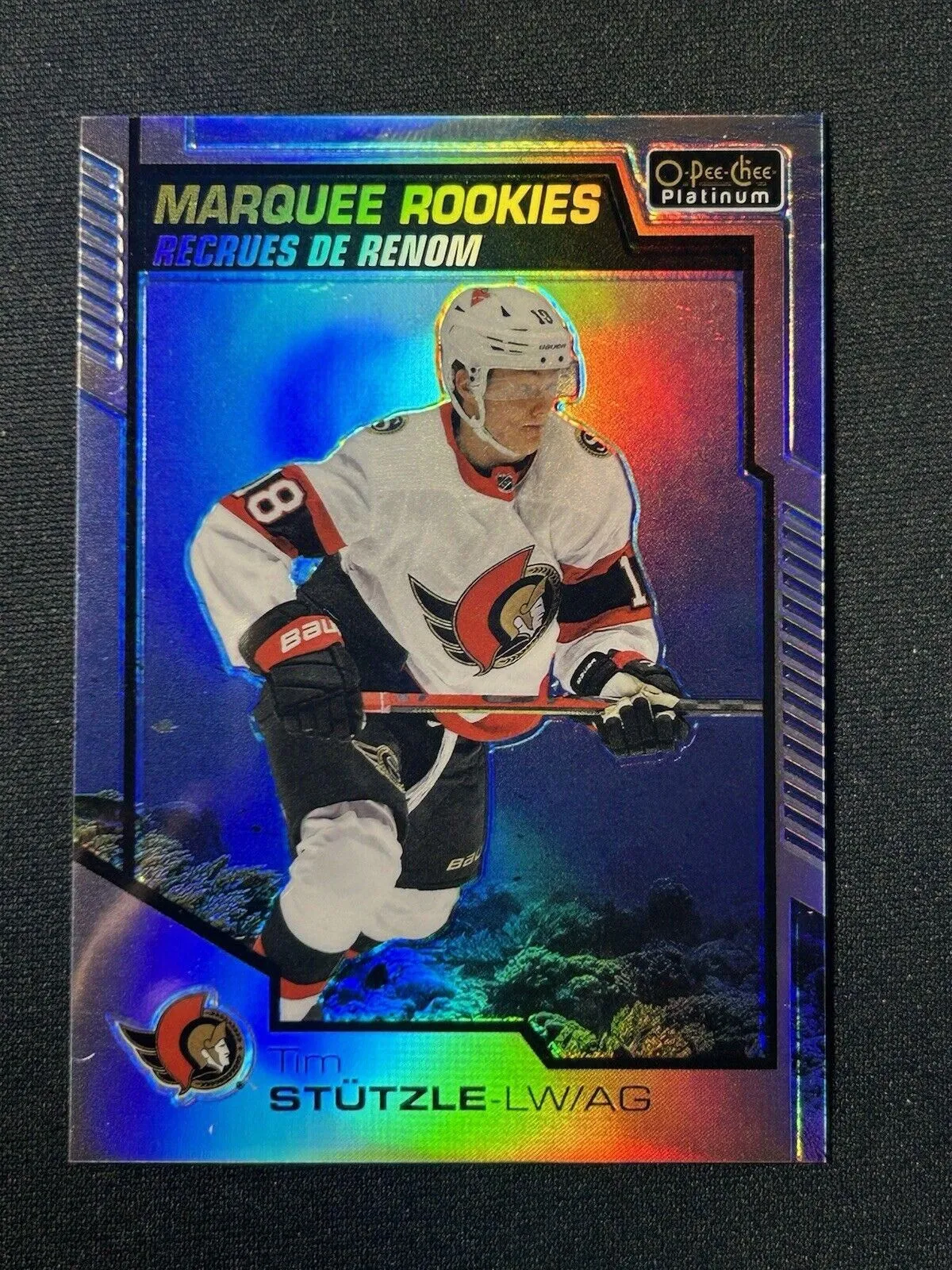 Product image for Tim Stutzle /499 made Rookie Aquamarine OPC Platinum 2020-21 Hockey Card 199