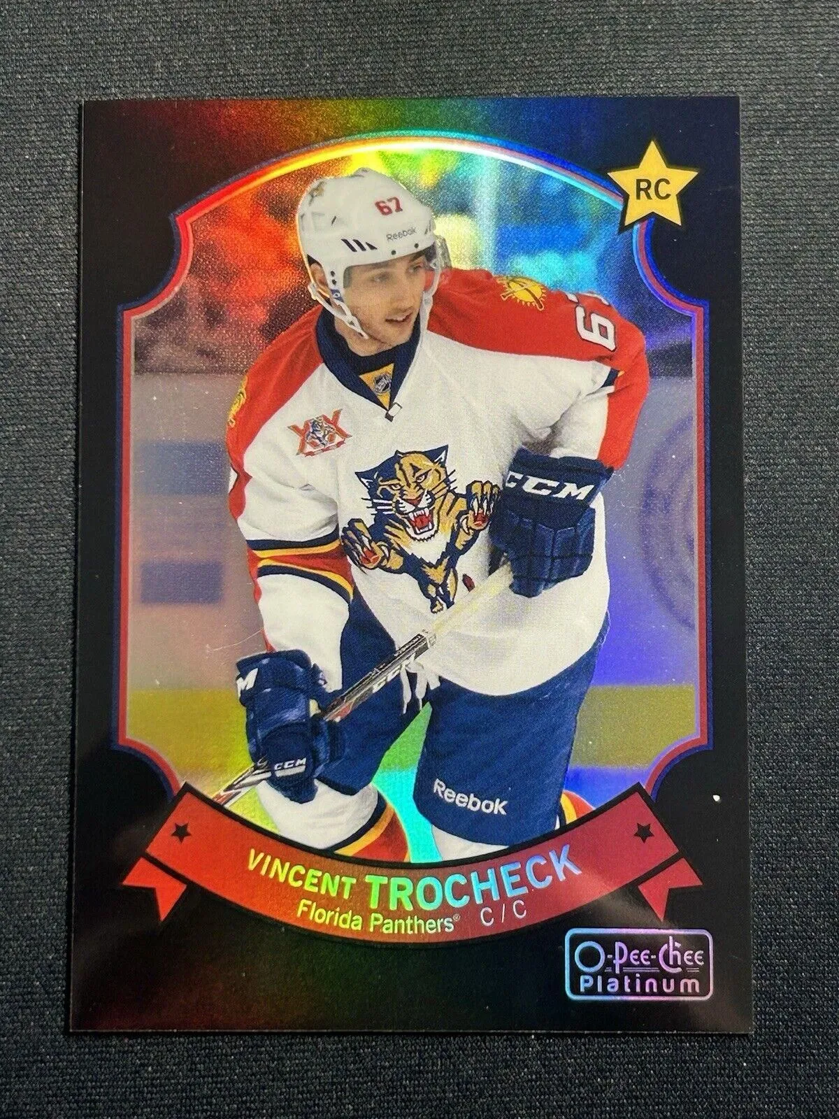 Product image for Vincent Trocheck /100 Rookie Retro Black Rainbow OPC Platinum Hockey Card 91