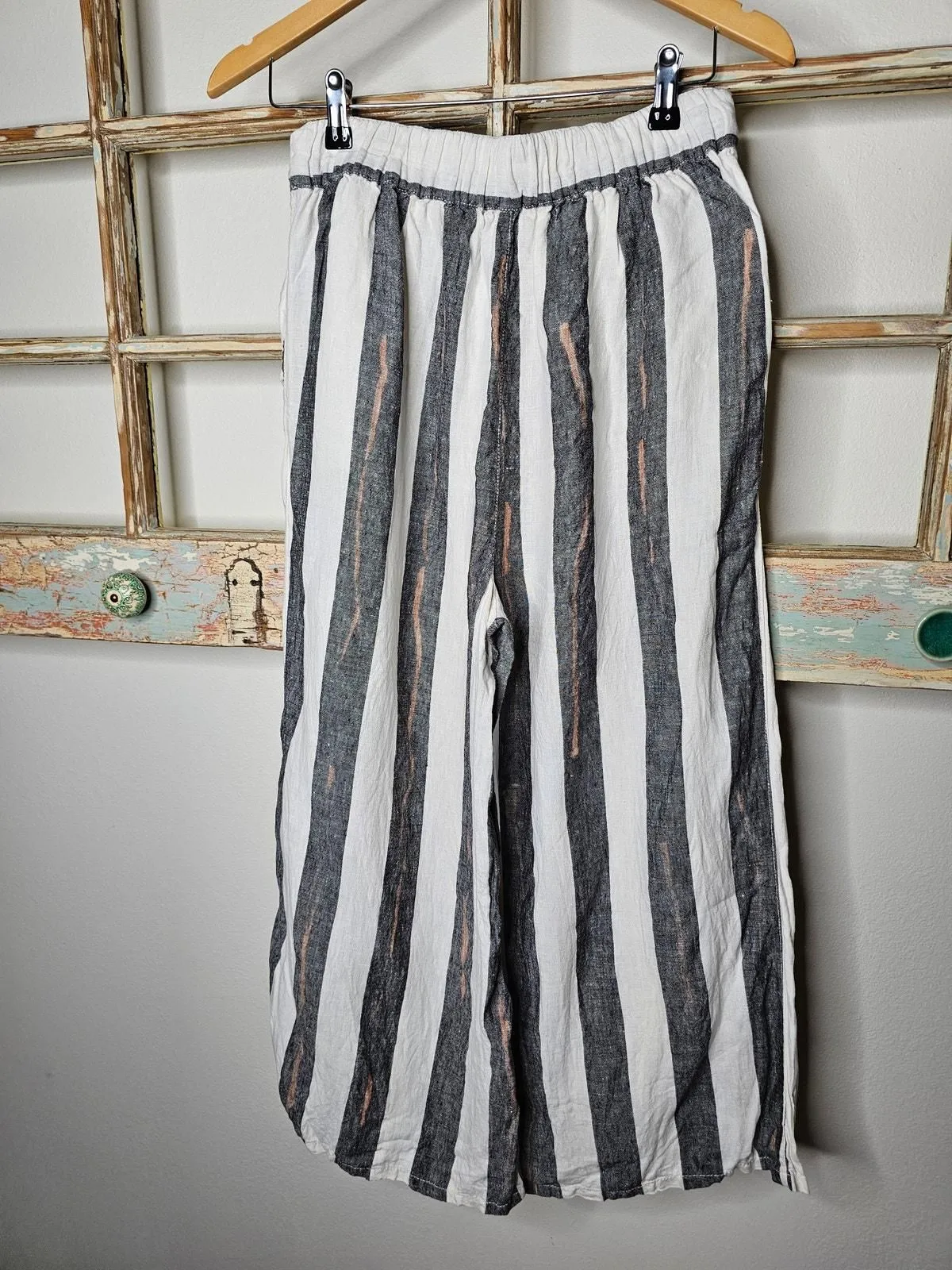 Product image for Christian Siriano 100% Linen Black/Cream/ Brown Cropped Pants Size M