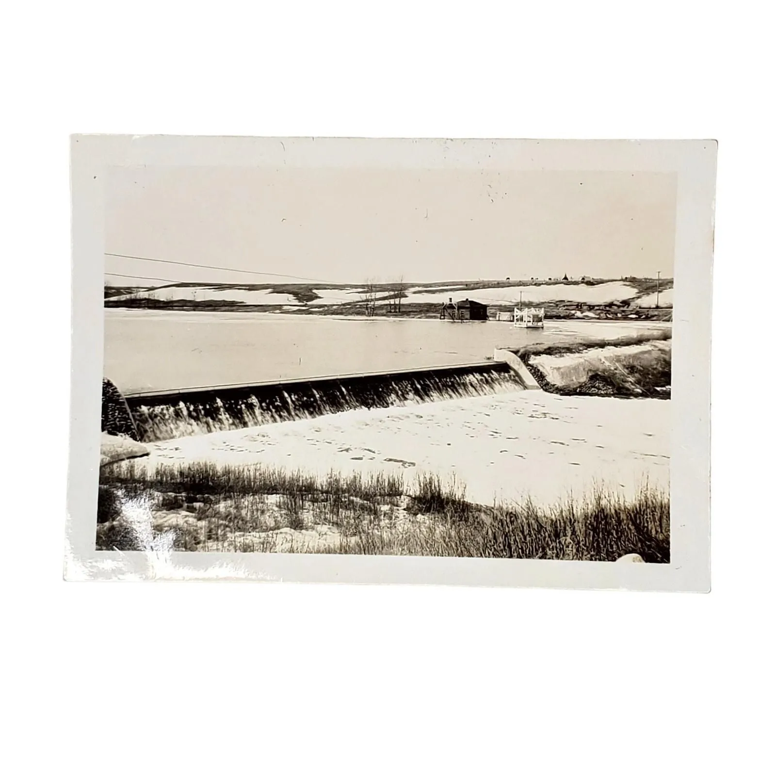 Product image for Vtg Frosty Dam with Cabin Behind Original Monochrome Photo Found Naturecore