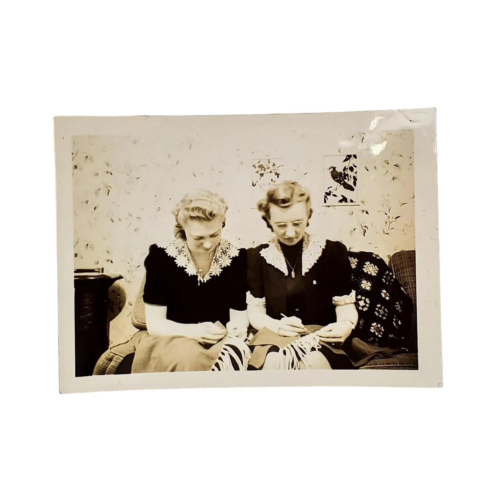 Product image for Vtg Pretty Young Women Sewing Original Monochrome Photography Found Snapshot