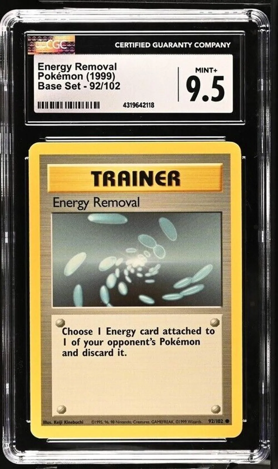 Product image for 1999 Pokemon Base Set Energy Removal #92 CGC 9.5