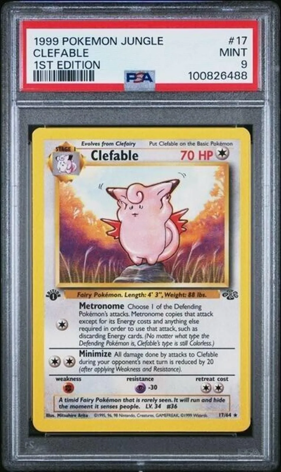 Product image for Pokémon TCG Clefable Jungle 17/64 1st Edition Rare PSA 9