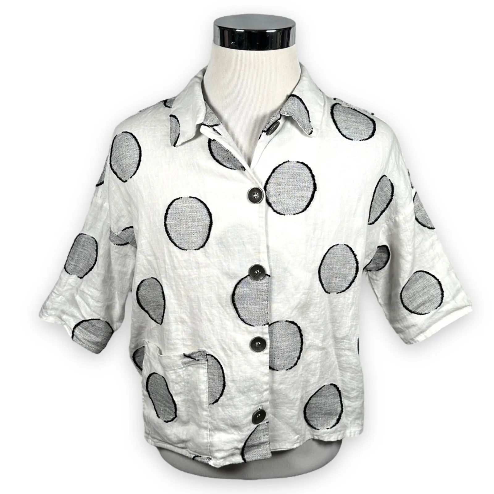 Product image for Chalet Et Ceci Blouse Womens Small Button Shirt Nadja Polka Dot White Gray New