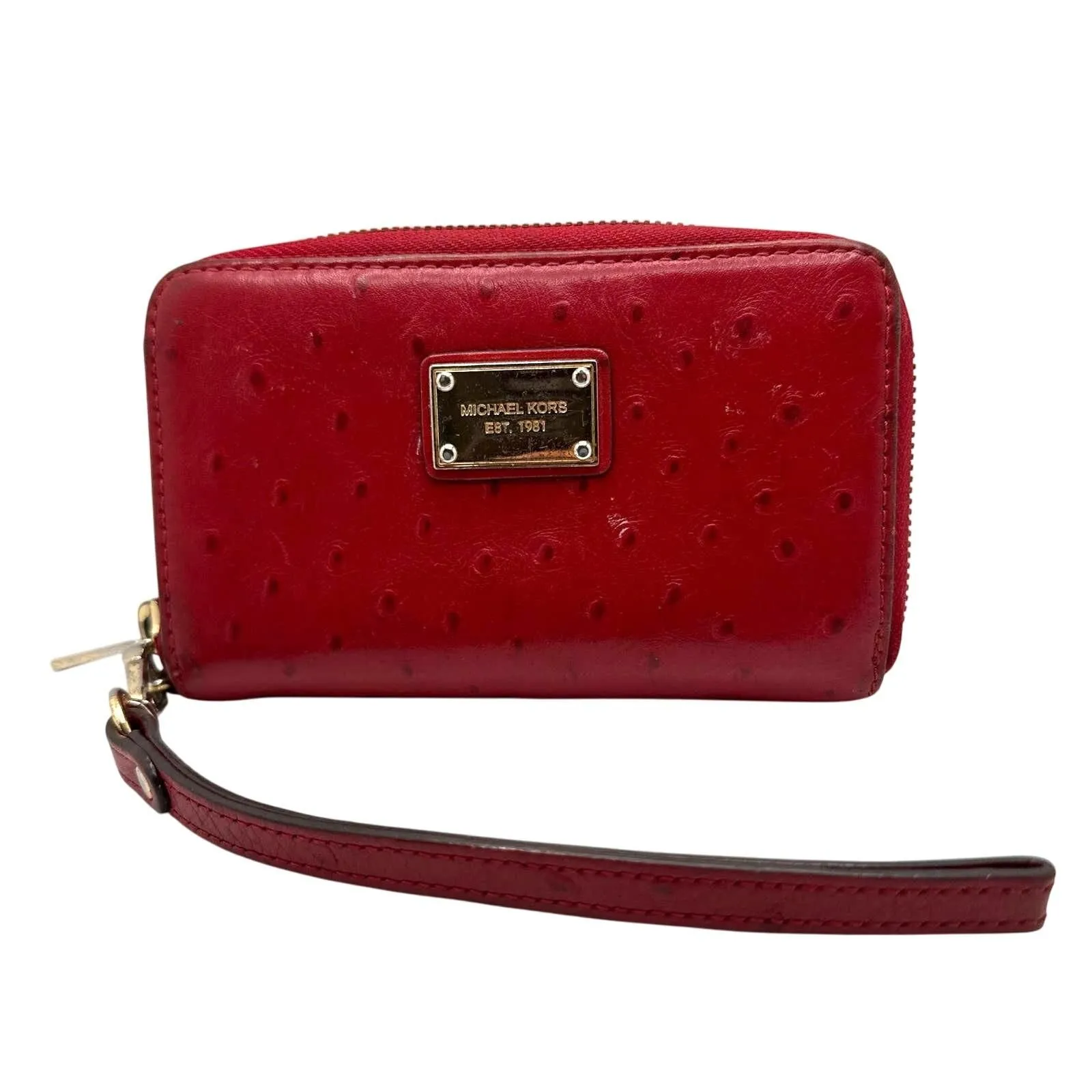 Product image for MICHAEL KORS est 1981 Red Ostrich Zip Around Small Wallet