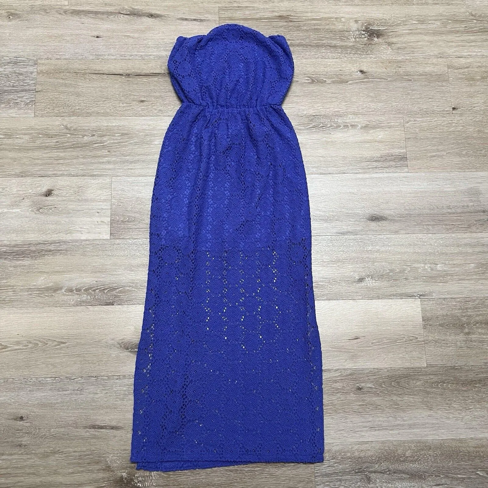 Product image for Lilly Pulitzer Emmett Blue Crochet Lace Strapless Hi Lo Maxi Dress Size Small