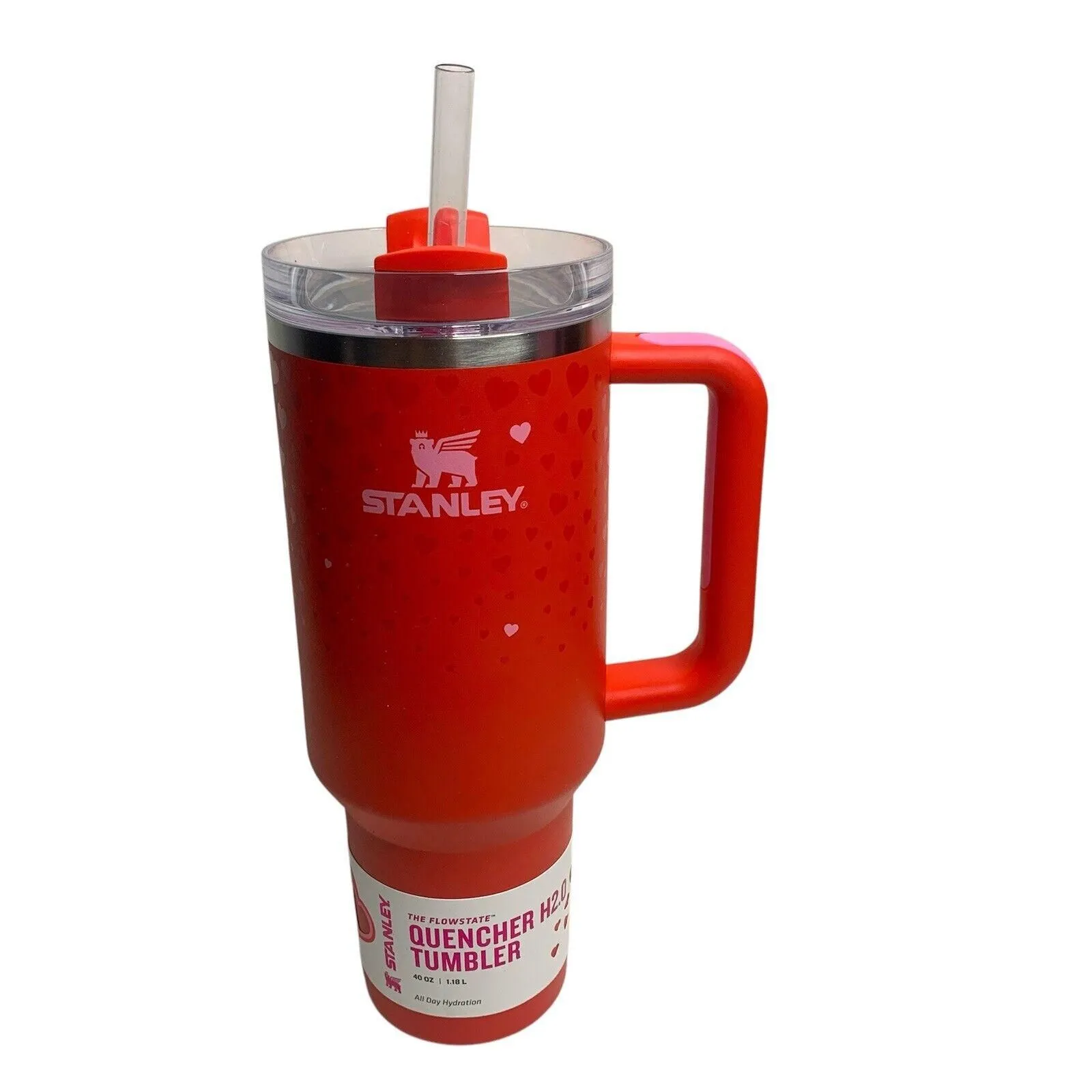 Product image for New Stanley 40 oz Valentines Day Tumbler Red Ruby Hearts H2.0 Flowstate Quencher