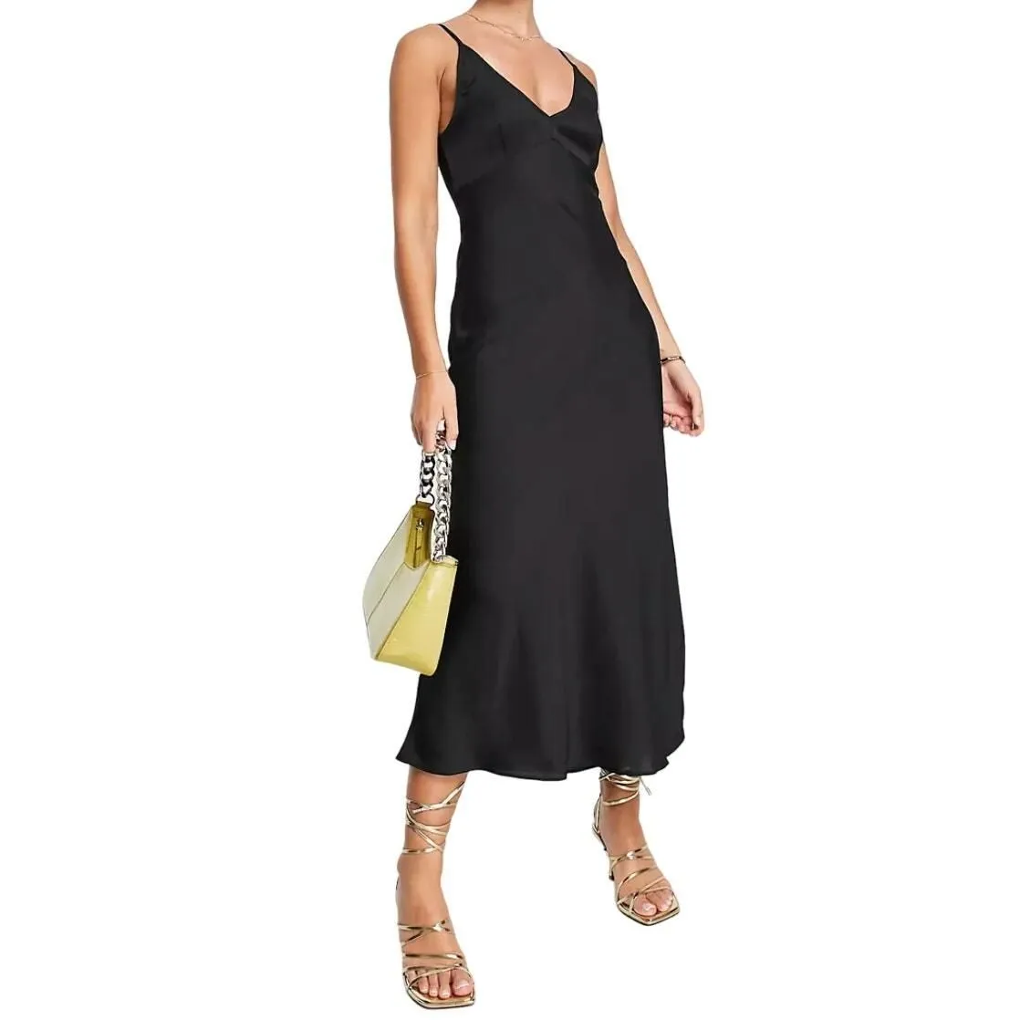 Product image for ASOS Design High Apex Maxi Slip Dress in Black, Size 6