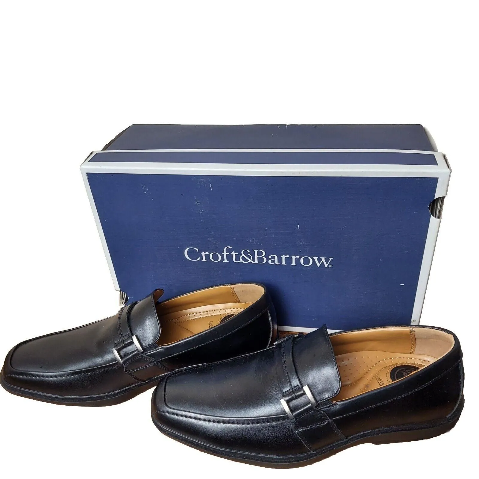 Men's Black Dress Shoes M Croft Barrow Slip On Oxfords Leather
