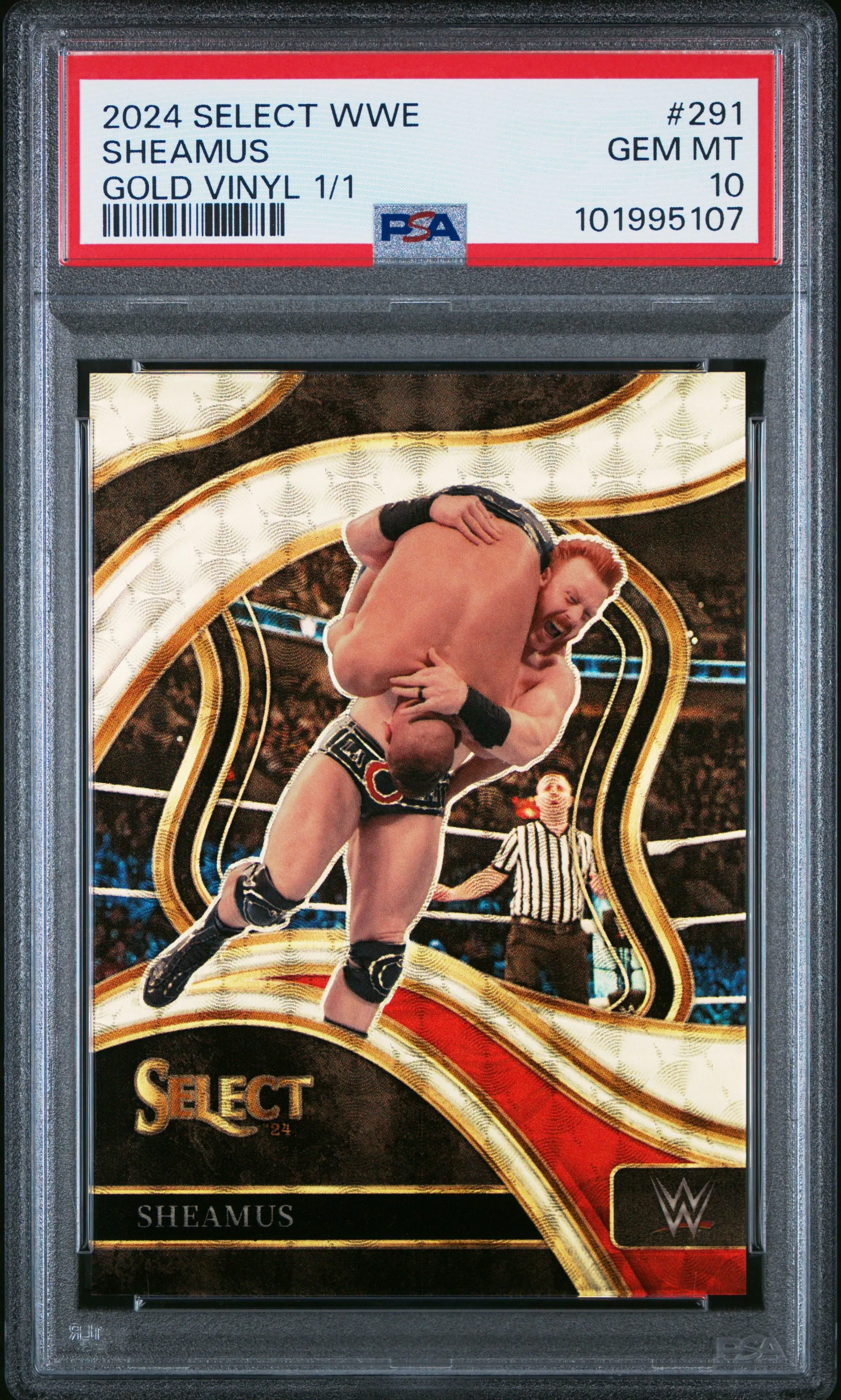 Product image for 2024 Panini Select WWE Sheamus Gold Vinyl Ringside 1/1 #291 PSA 10