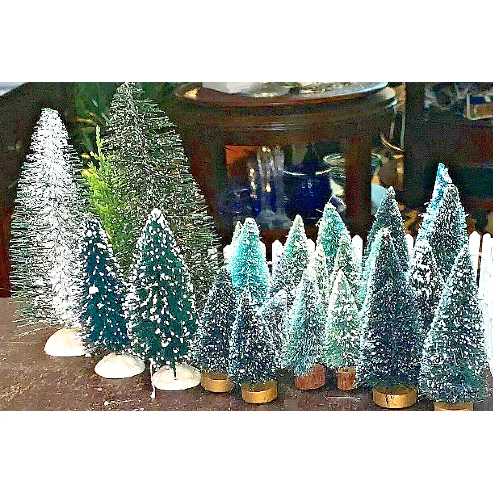 Product image for Christmas Village Bottle Brush Snow Flocked Trees VTG Lot of 4 (random) Granny