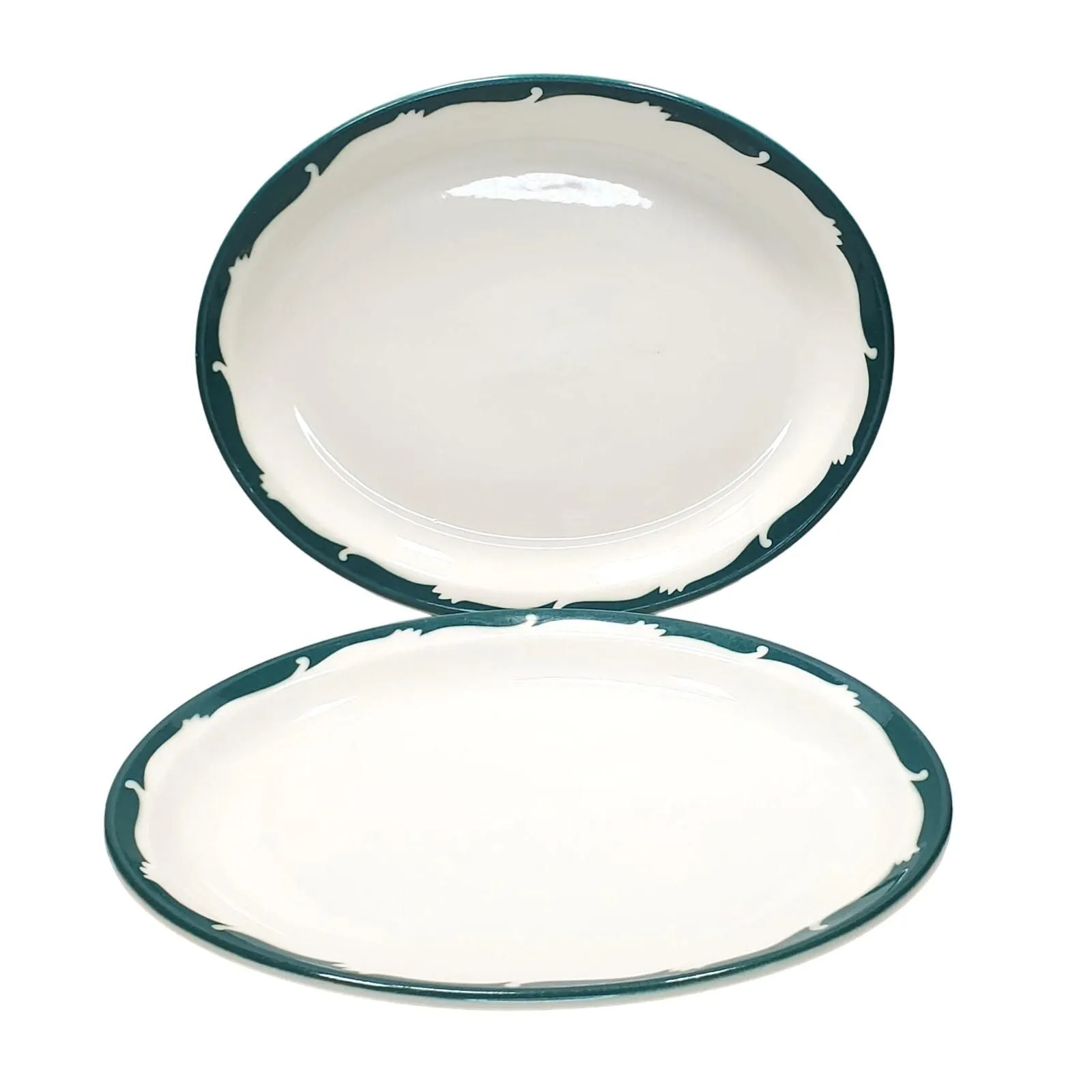 Product image for 2 Wintergreen Green Crest Wave Syracuse China 11.5" Serving Platters Vtg