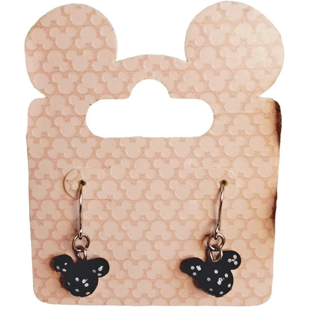 Product image for Disney Parks Mickey Dangle Earrings Black White Polka Dots NWT