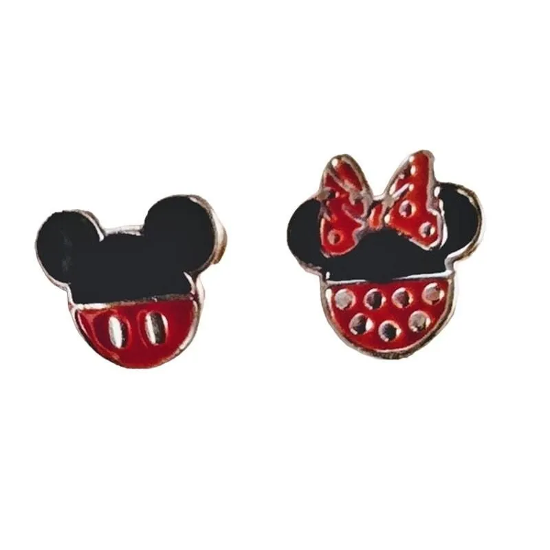 Product image for Disney Minnie & Mickey Mouse Enamel Stud Earrings Silver-Toned