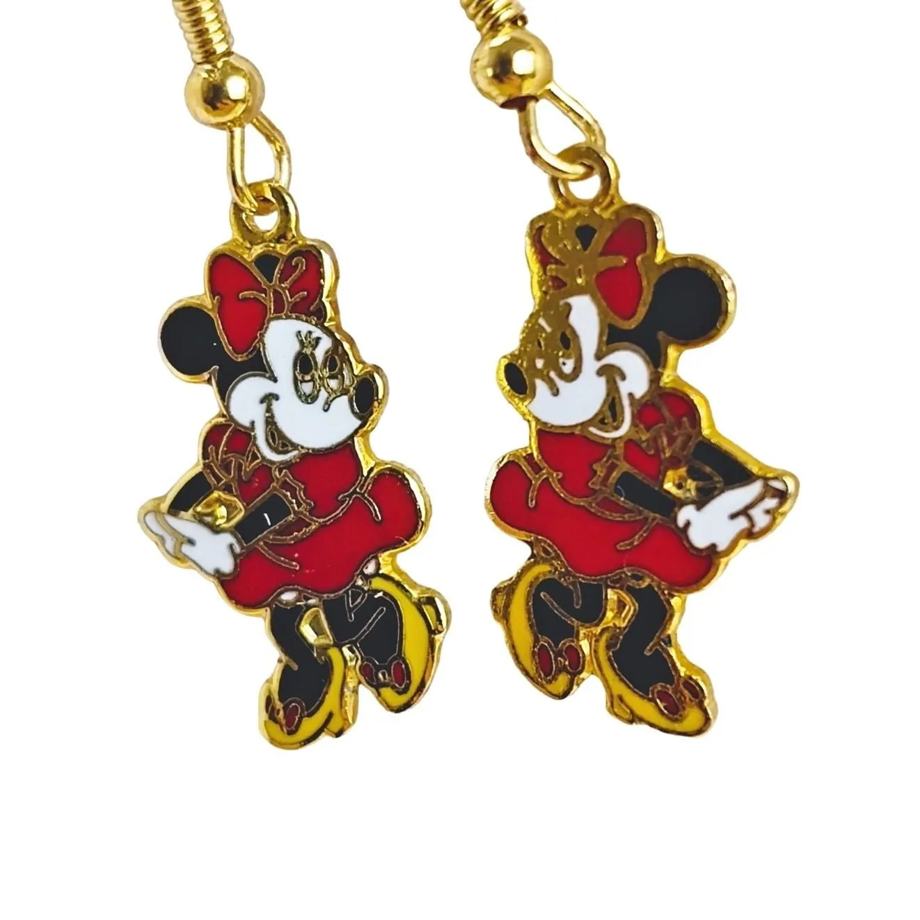 Product image for Vintage Minnie Mouse Dangle Earrings Red Dress Gold-Toned Taiwan