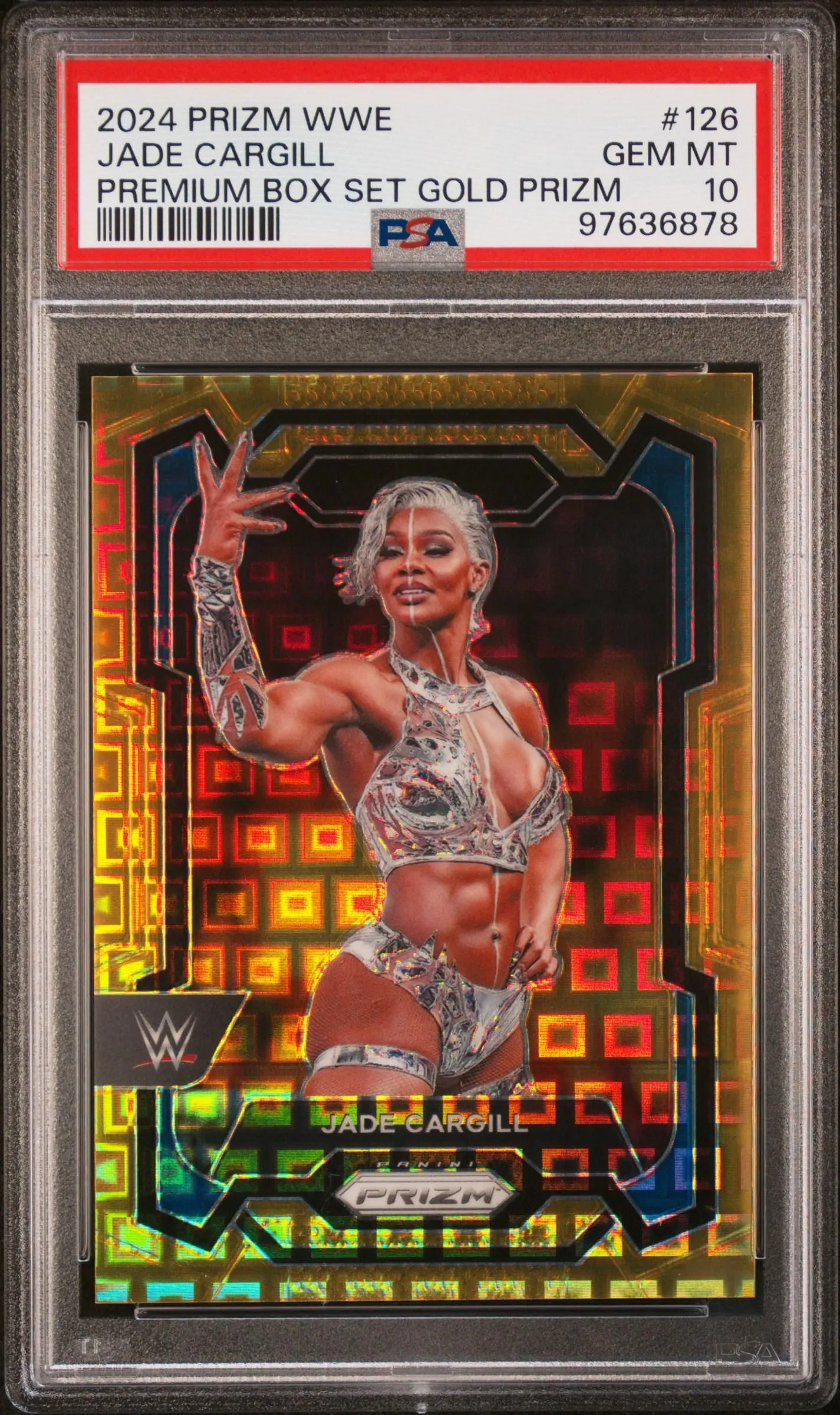 Product image for 2024 Panini Prizm WWE Jade Cargill #126 PSA 10 Gold Pandora /5