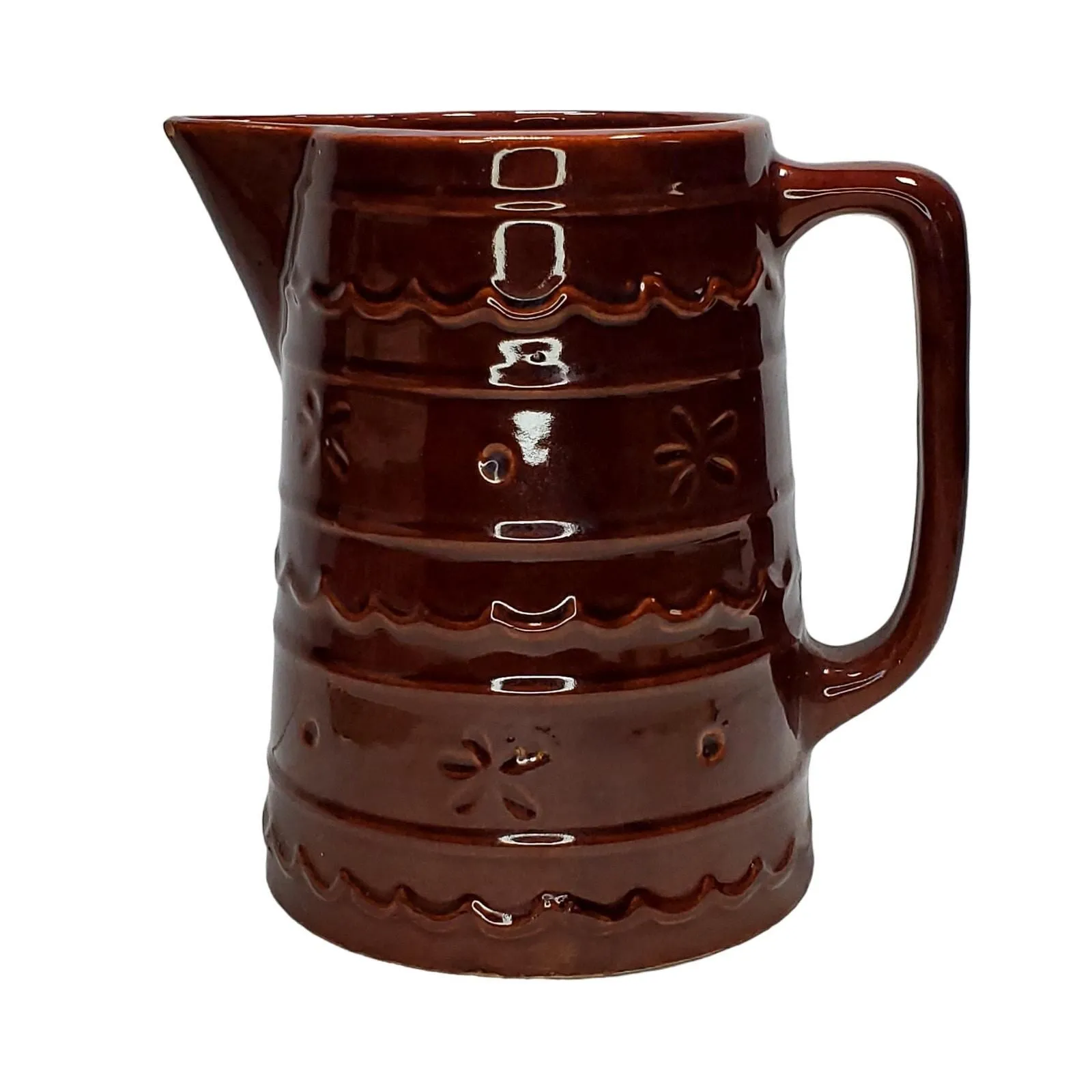 Product image for Vtg Marcrest Stoneware Oven Proof Pitcher 8” Daisy & Dot Brown Cottage Core