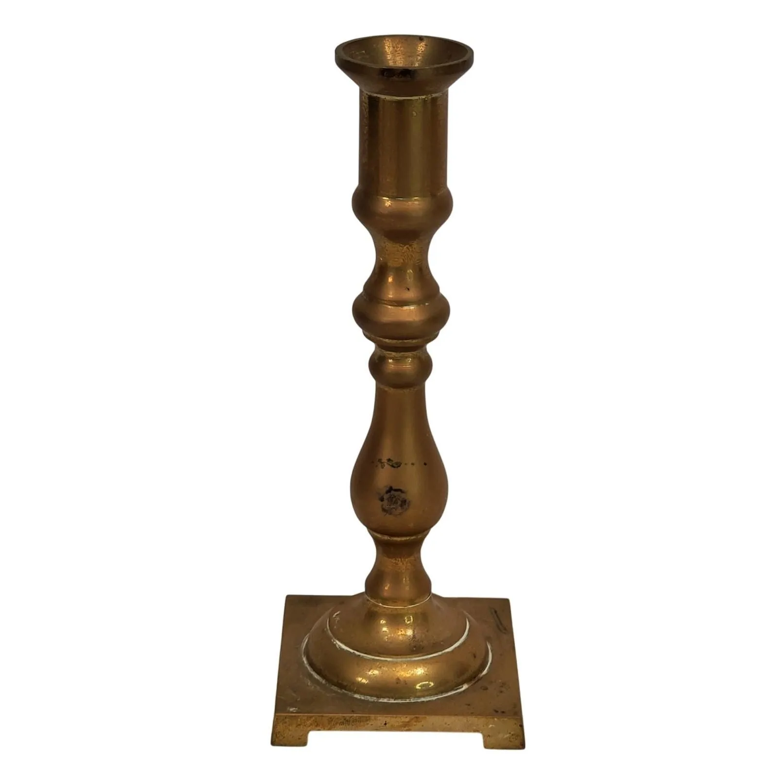 Product image for Vtg Candlestick Candle Holder Solid Brass Square Base Patina 6.75" Decorative