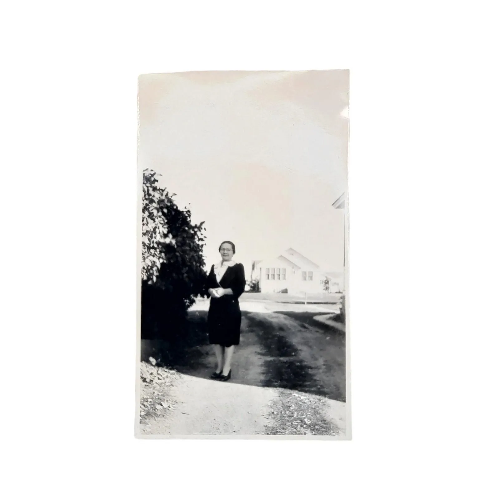 Product image for Vtg Lady Posing in Driveway Original Monochrome Photography Found