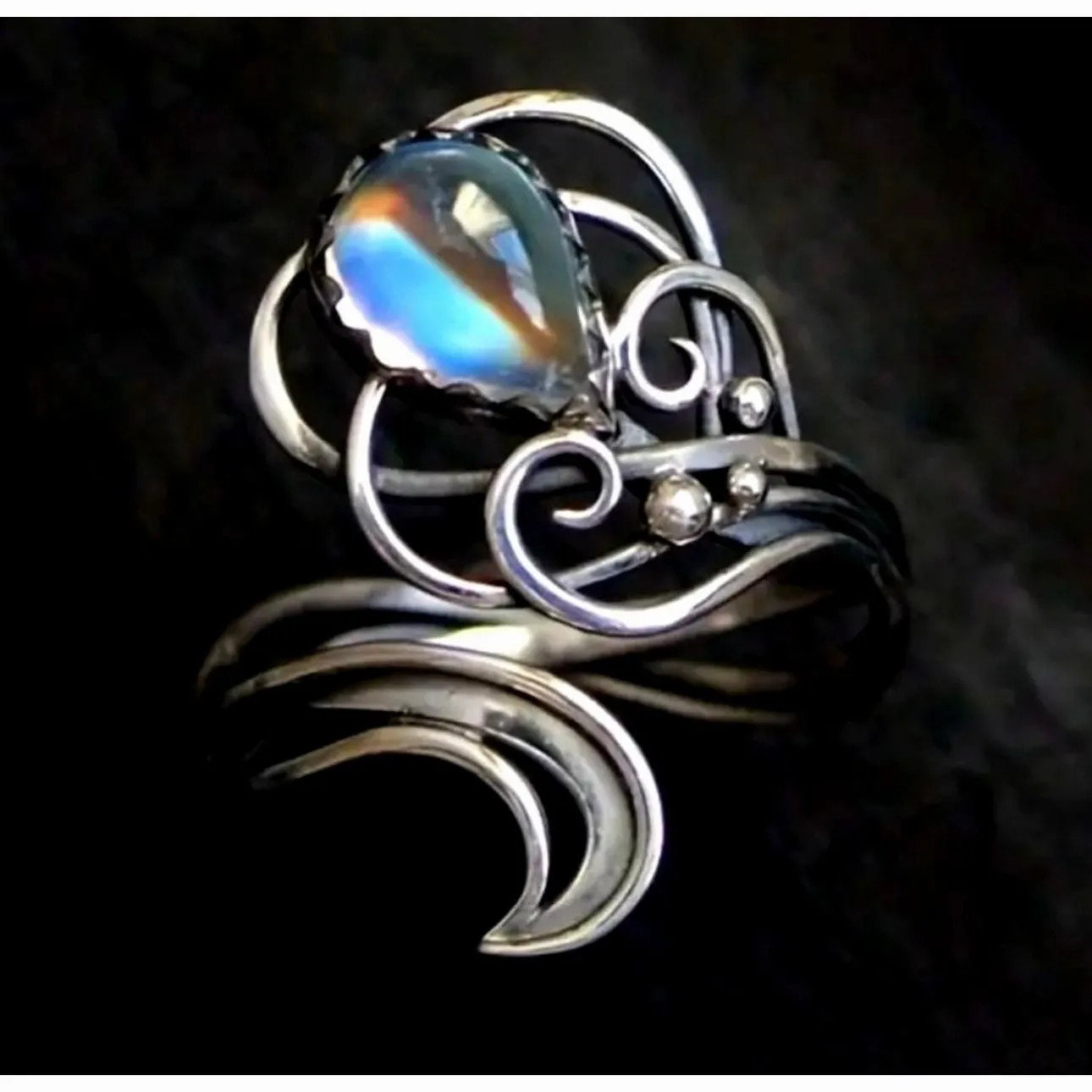 Product image for Vintage Inspired Moonstone Flower Ring size 10