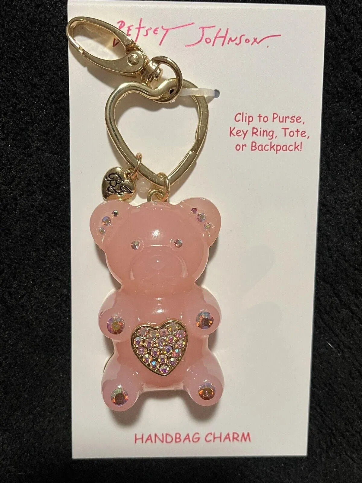 Product image for Betsy Johnson Handbag Charm Teddy Bear Pink With Rhinestones