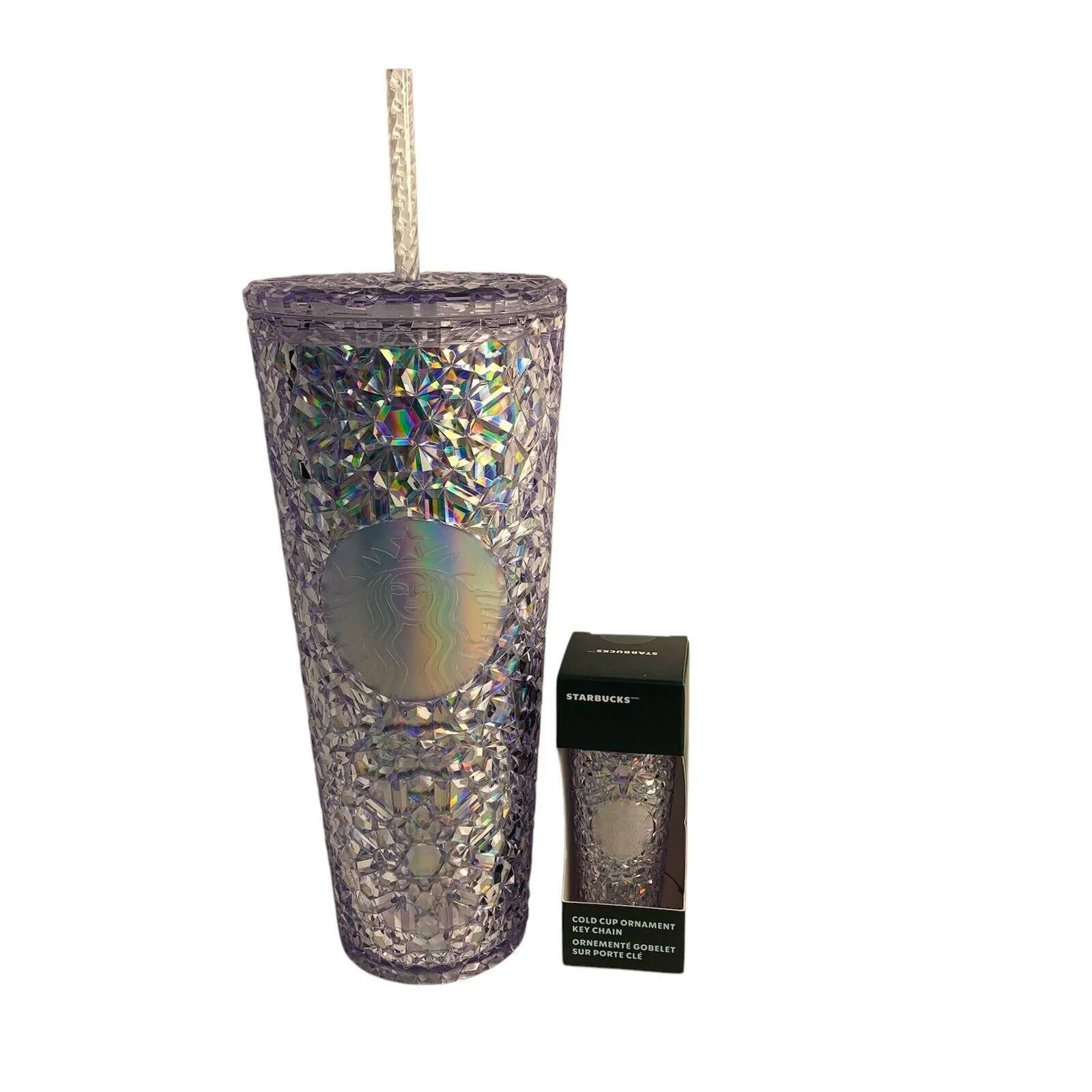 Product image for 2 pc Lot Starbucks Iridescent Gem Venti Tumbler Key Chain Set Navy 2024 Cold Cup