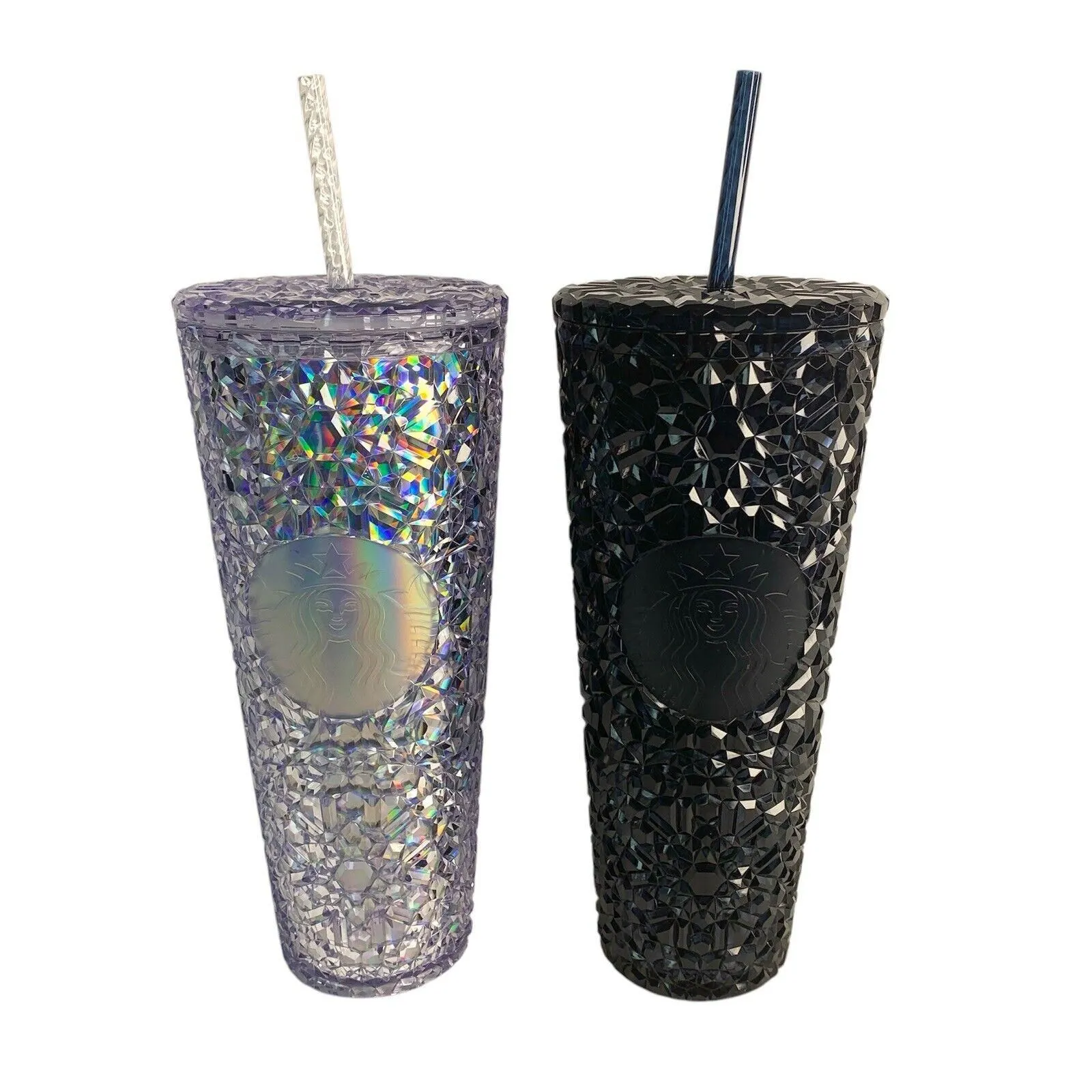 Product image for 2 Piece Lot Starbucks Iridescent Gem Venti Tumbler Set Clear Navy 2024 Cold Cup