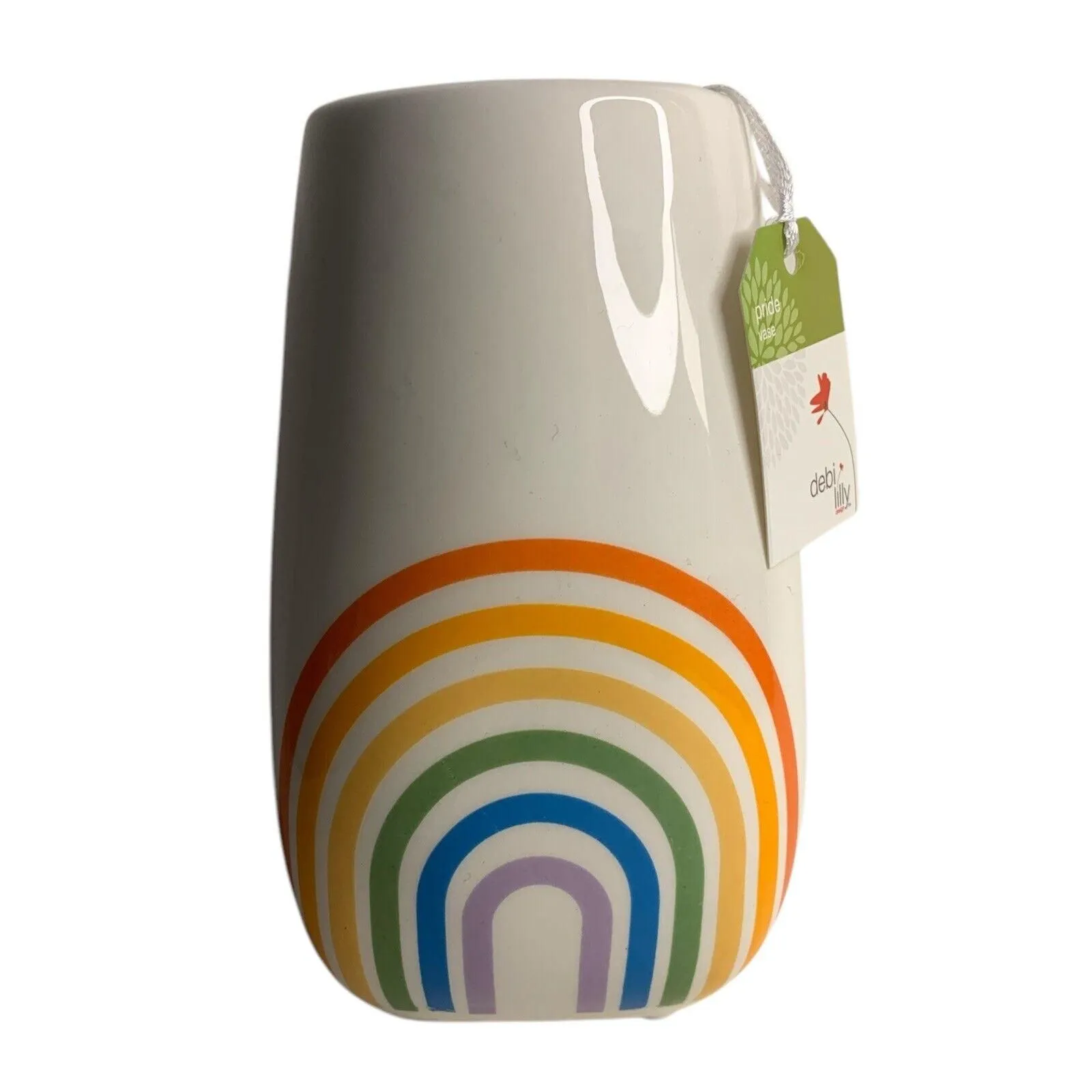 Product image for Debi Lily Floral Pride Ceramic White & Rainbow Vase 5.5inX2.5in New LGBT Flowers