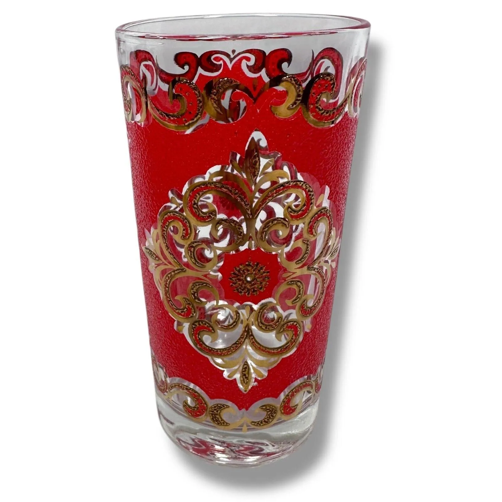 Product image for Vintage MCM Culver Starlyte Red Tumbler Glass Round Filigree Decorative 5.5"