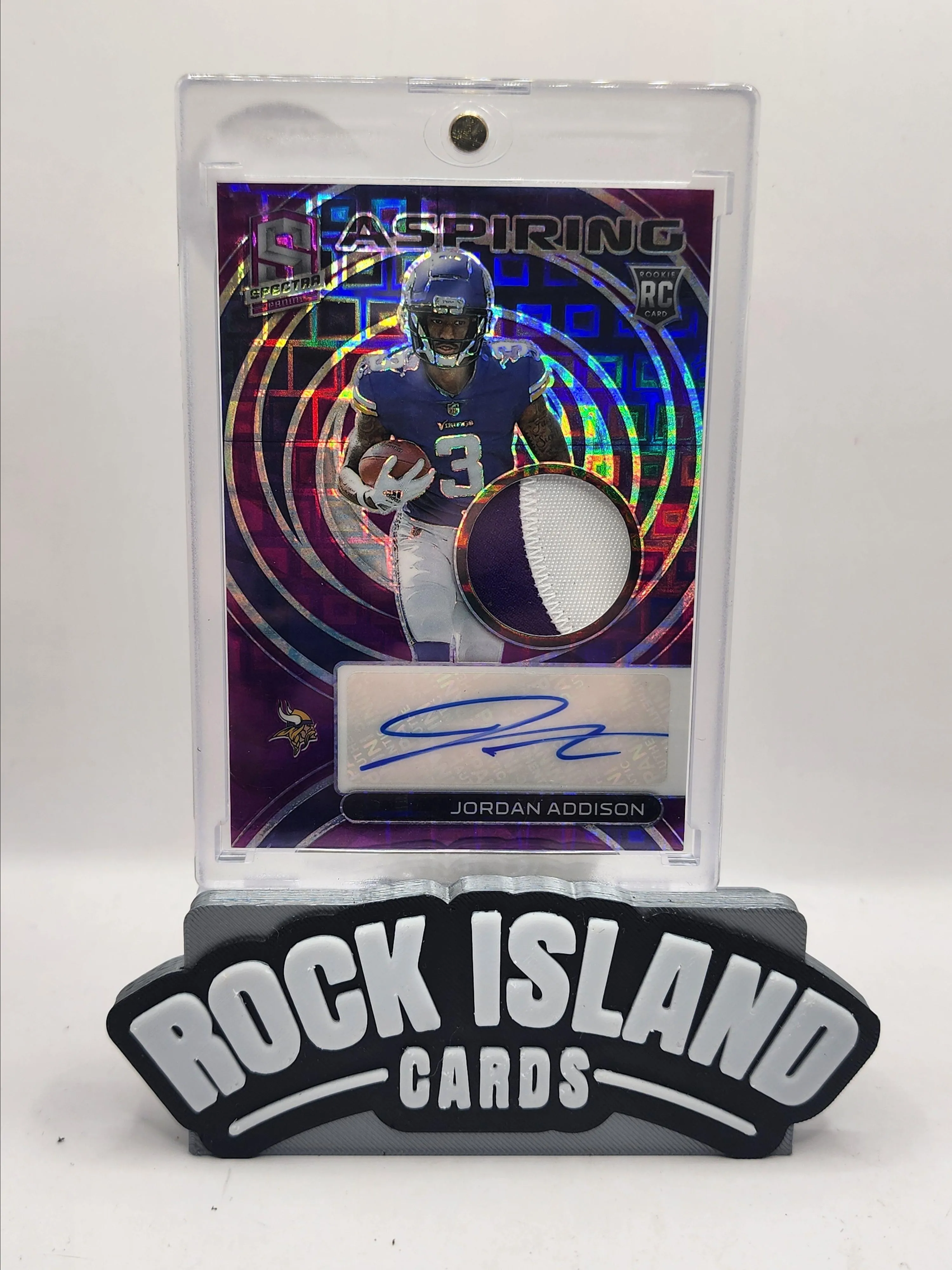 Product image for Jordan Addison 2023 Panini Spectra #APA-JAD Purple Auto Patch / 30