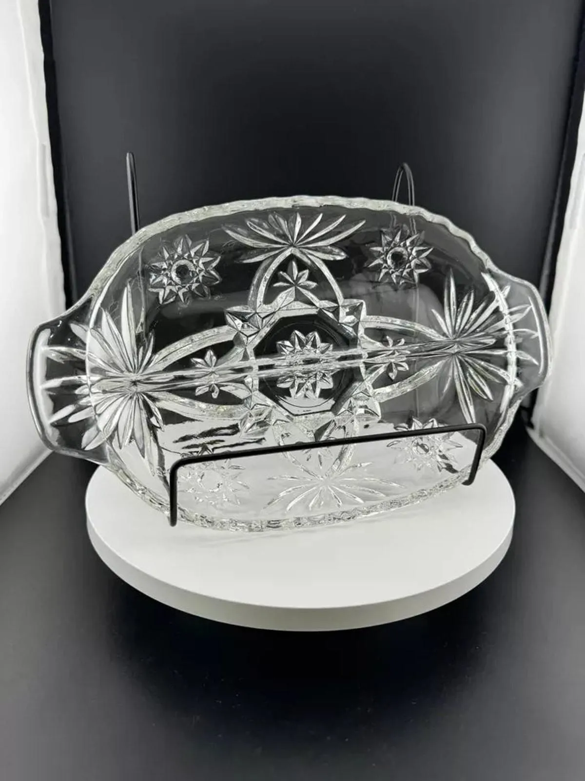 Product image for Vintage Two Handle Pressed Glass Two Part Relish Dish/Candy Dish