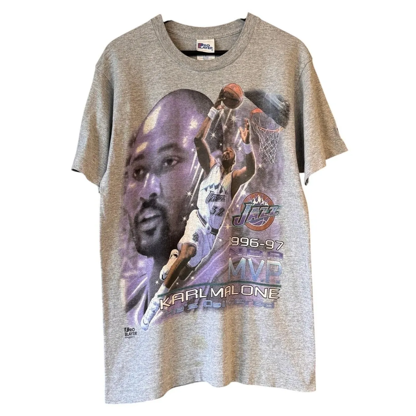 Product image for Vintage 1990s Utah Jazz Karl Malone MVP 96-97 NBA Graphic T Shirt Basketball