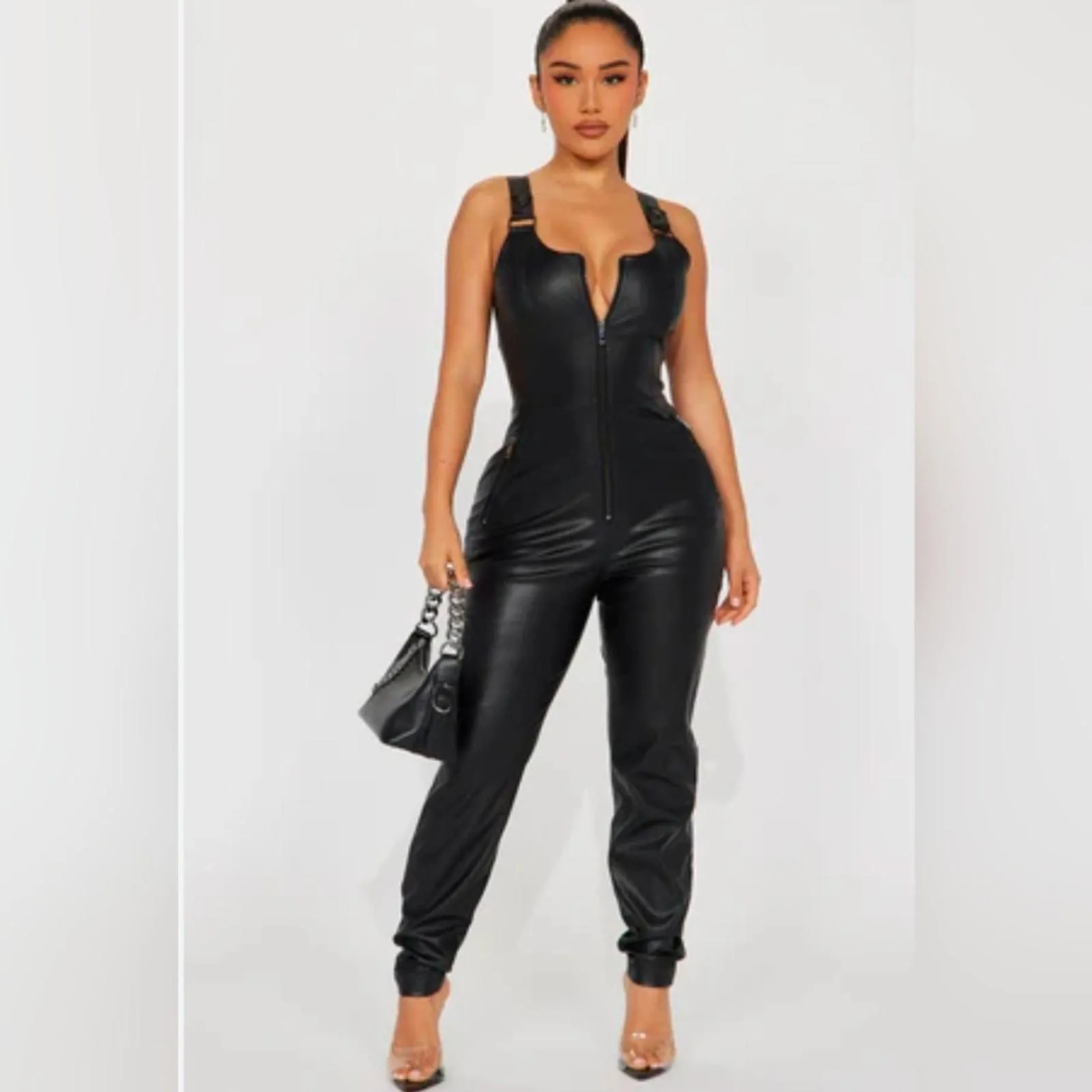 Product image for NWT Ready To Ride Faux Leather Jumpsuit - Black 2X