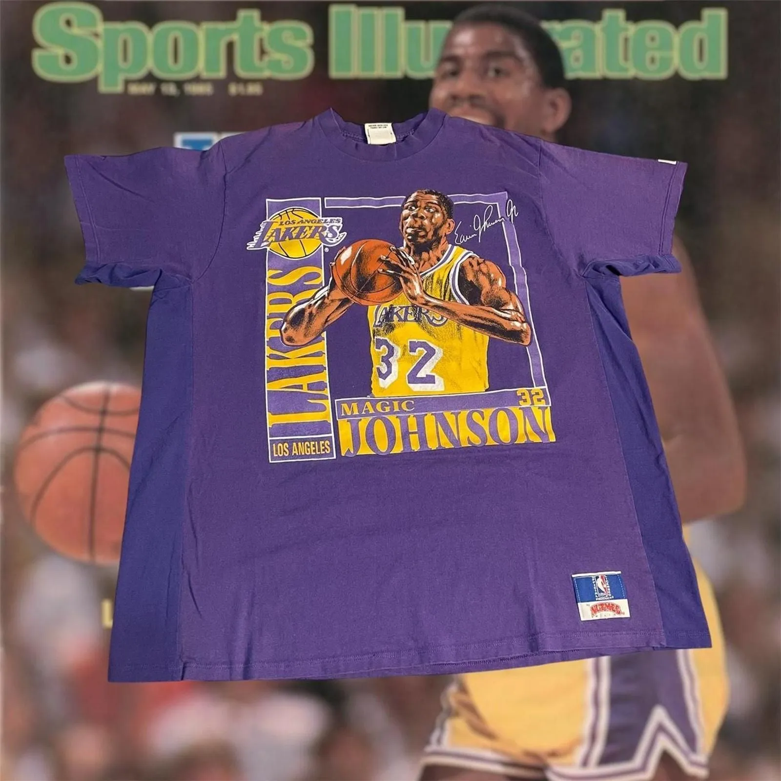 Product image for Vintage Nutmeg NBA Magic Johnson Los Angeles Lakers Basketball Tee