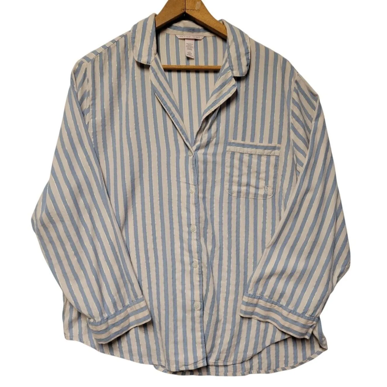 Product image for Victoria's Secret Striped Button Up Pajama Top Cotton Modal Blend Women's L