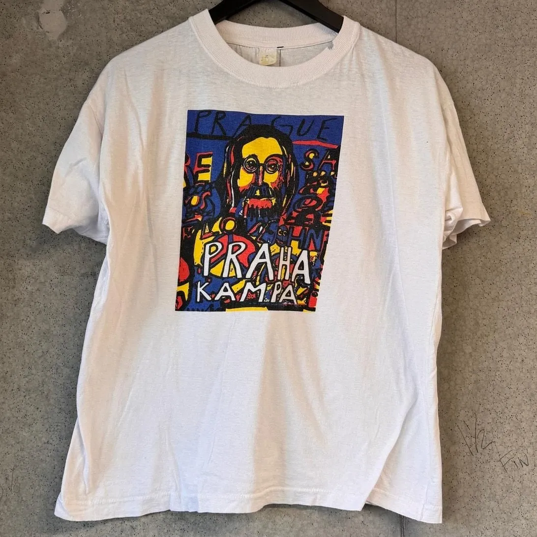Product image for Vintage John Lennon The Beatles Prague Art Tee White Fits Large Single Stitch