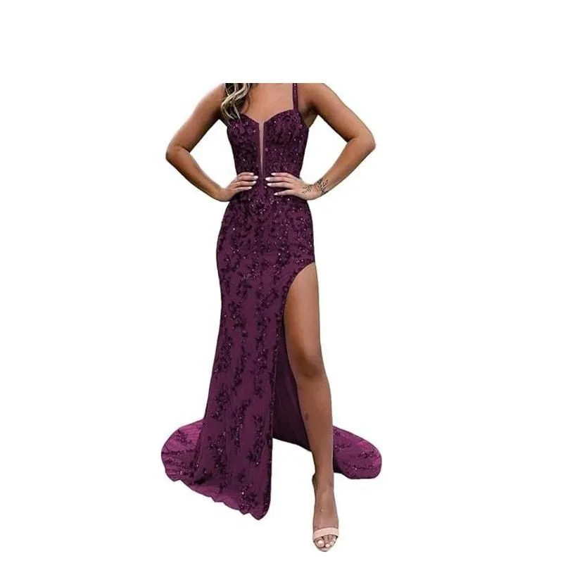 Plum Prom Dress with Slit Tulle Mermaid Formal Evening Gown with Lace  Applique  Whatnot: Shop, Sell, Connect