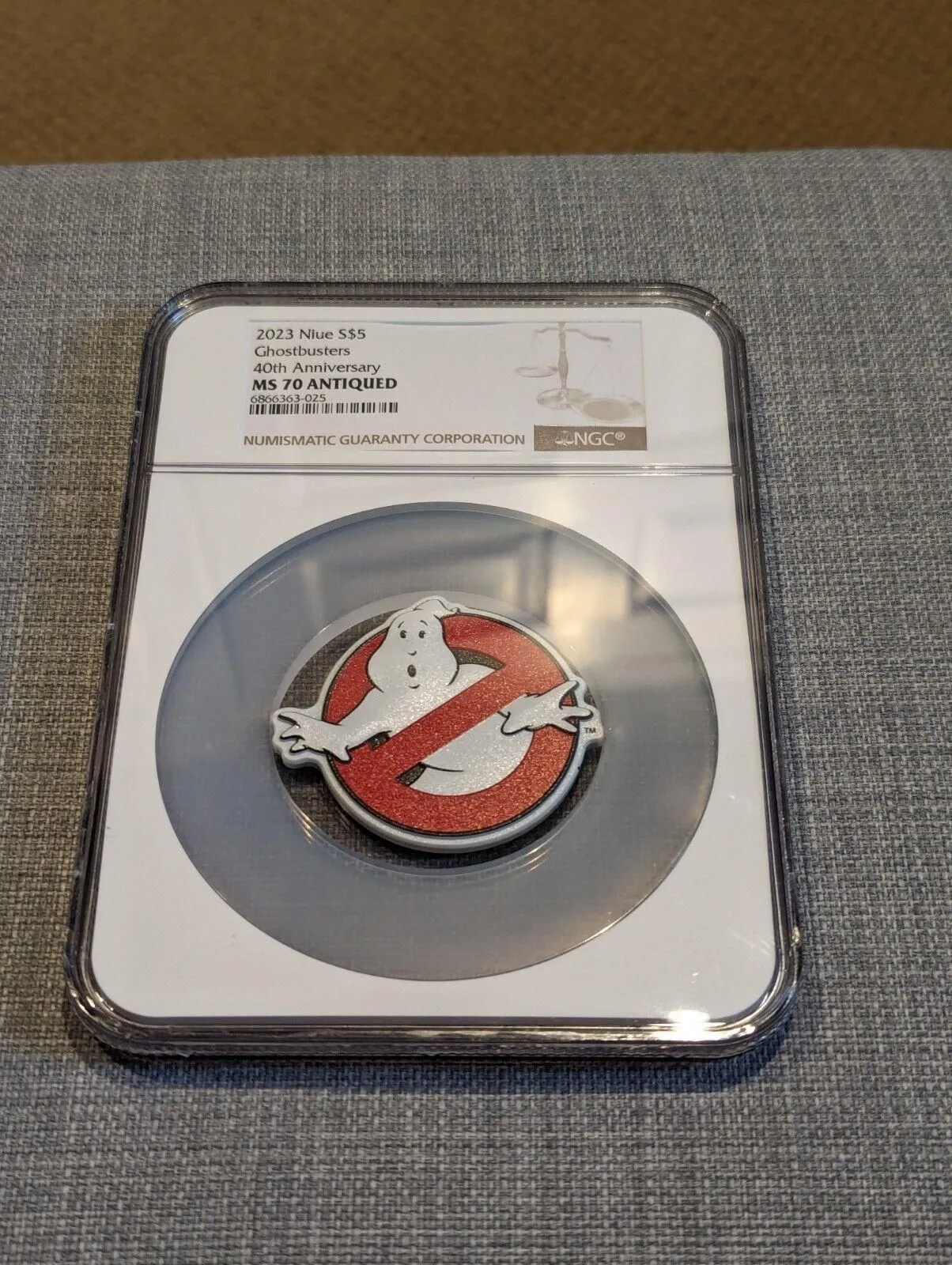 Product image for 2023 Niue 2 oz Silver $5 Ghostbusters Logo Shaped Coin - NGC MS 70 !!!!!