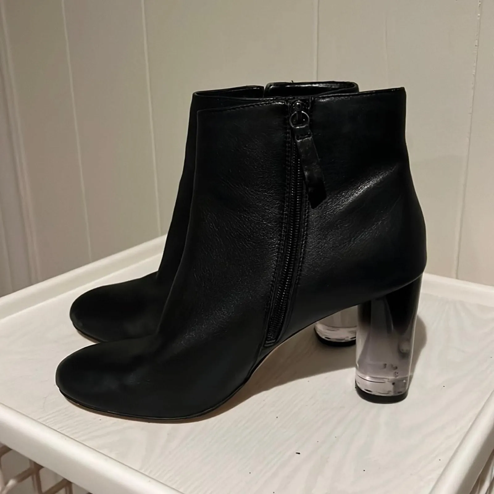 Product image for Black Ombré Lucite Heel Leather Booties