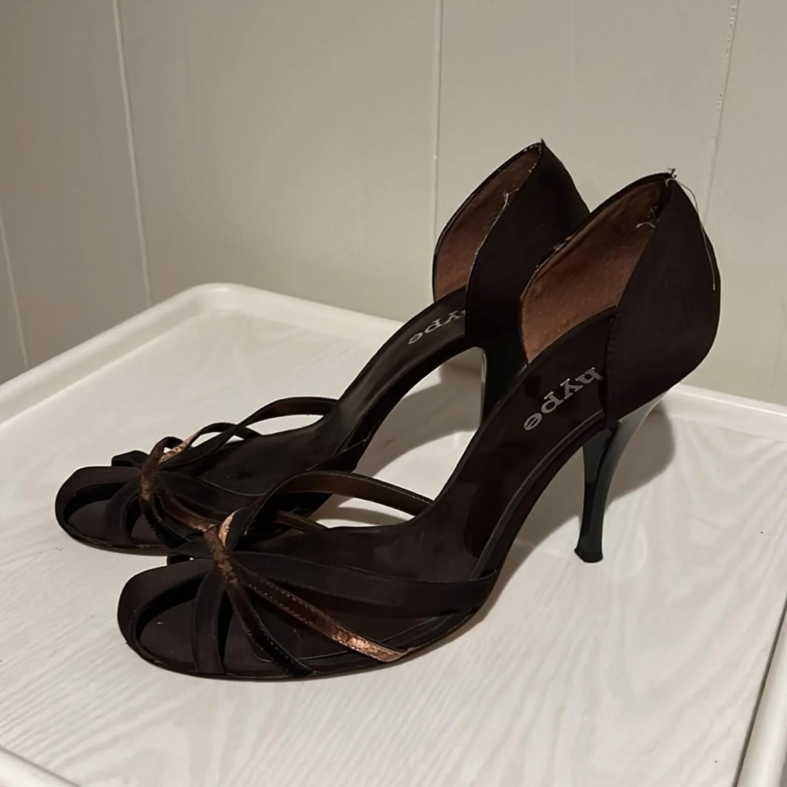 Product image for Hype Chocolate Brown Satin High Heels