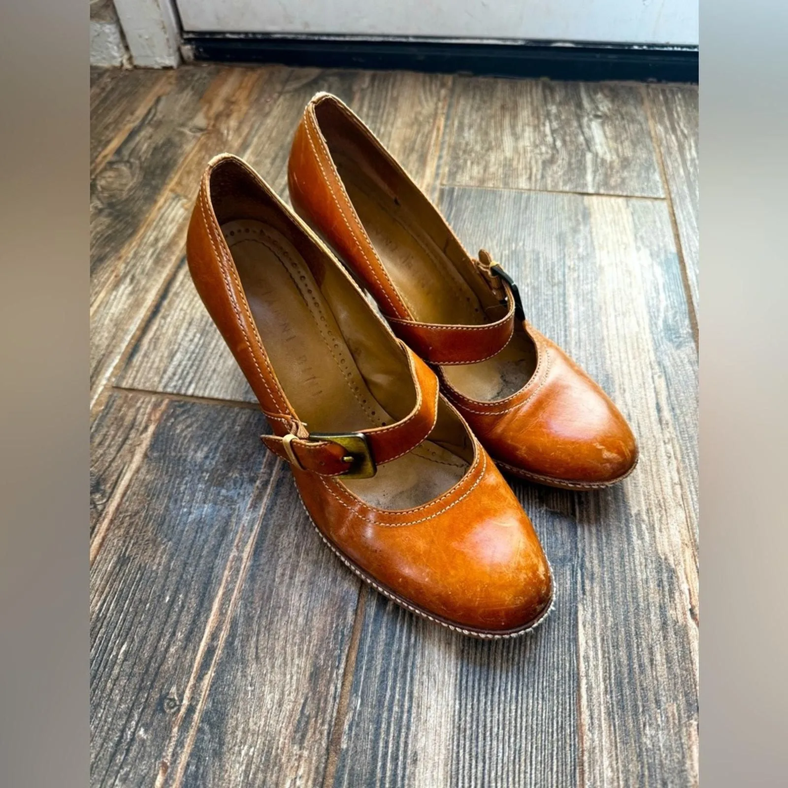 Product image for Gianni Bini Brown Leather Mary Jane Heels Women’s 8