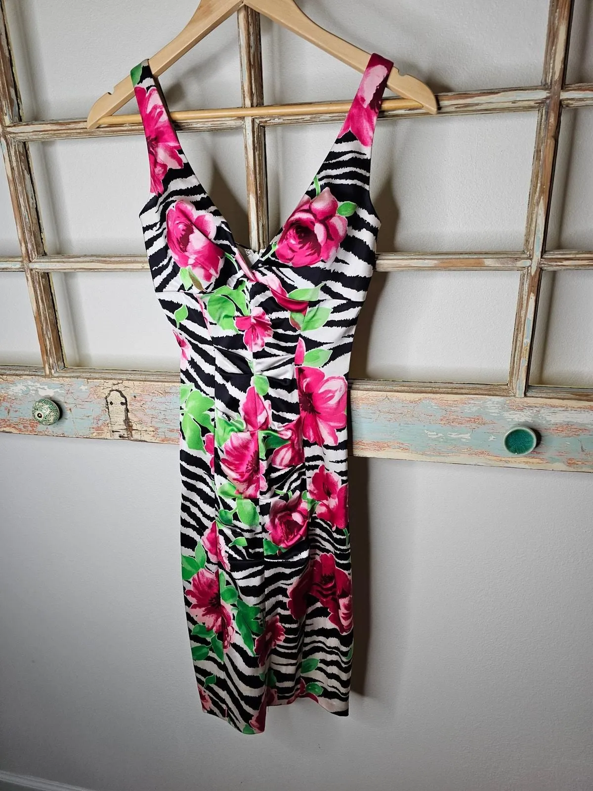 Product image for Vintage Cache Zebra Floral Sleeveless Slip Midi Dress Ladies Size 2