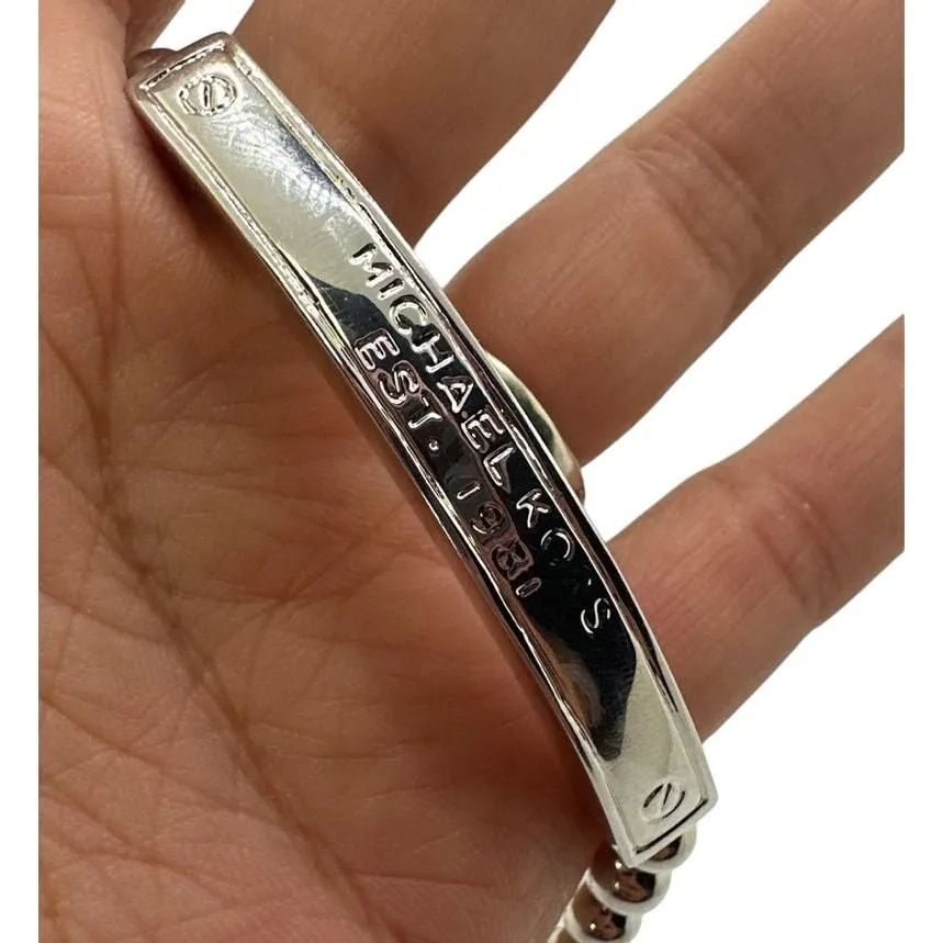 Product image for Michael Kors Silver & Black Leather Beaded Tag Bracelet