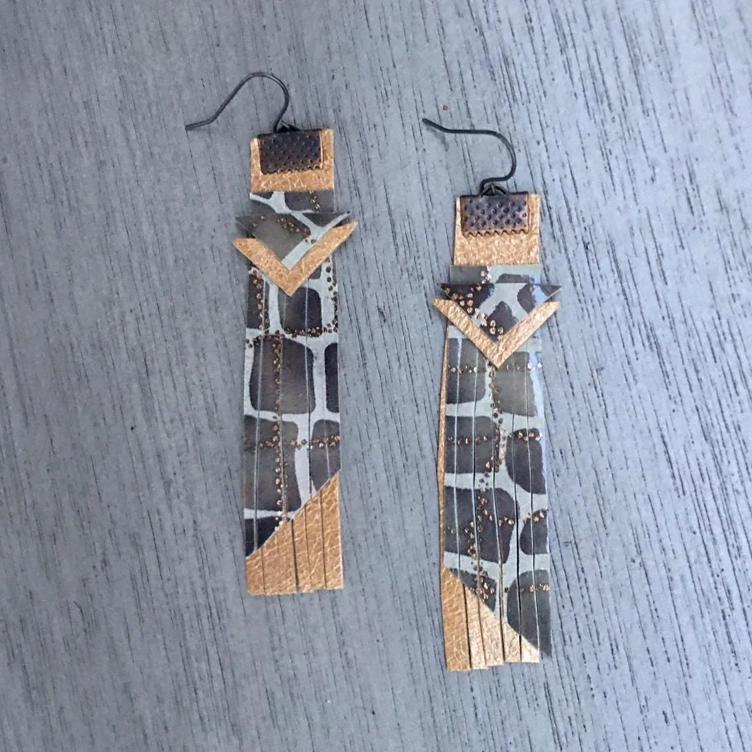 Product image for Artisan Handmade Graphic Fringe Leather earrings