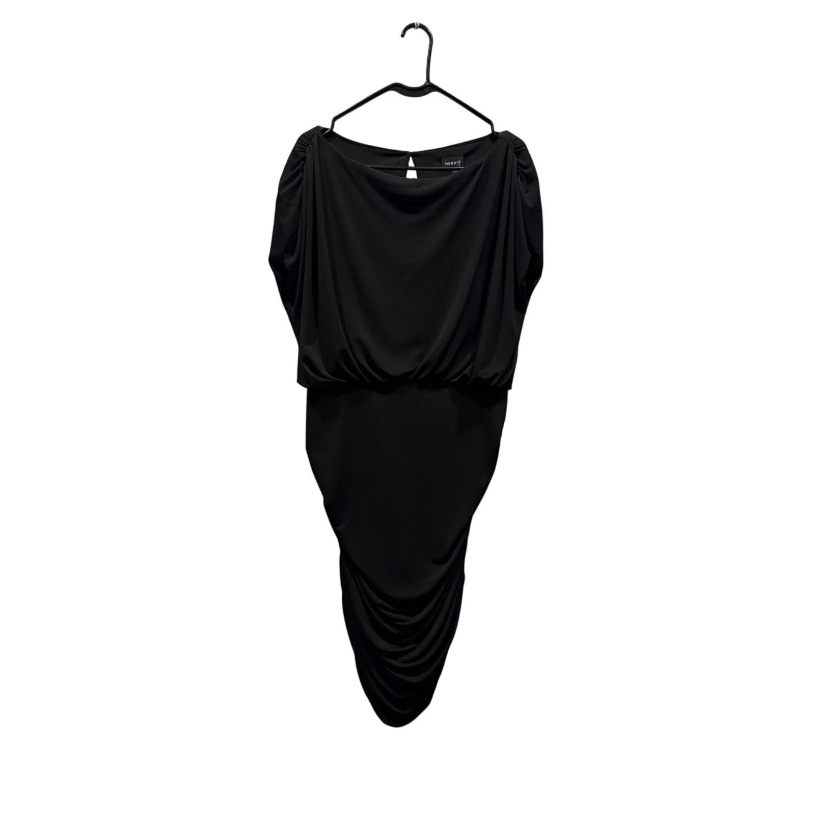 Product image for Torrid Black Boatneck ruched mini dress with blouson top 1x 14-16 NWT