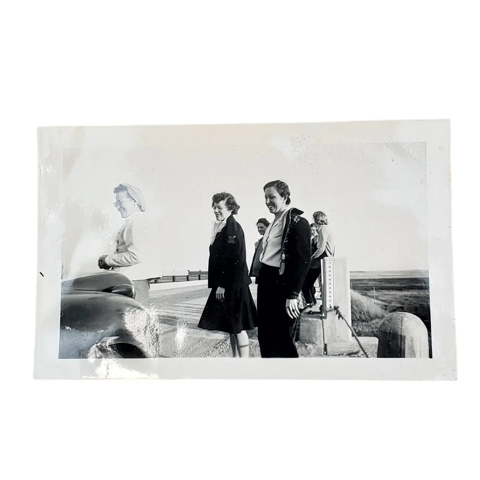Product image for Vtg Women Posing on Bridge Original Monochrome Photography Found Snapshot